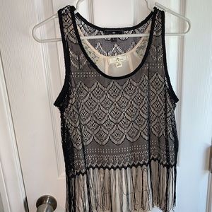 Cream tank with black lace
